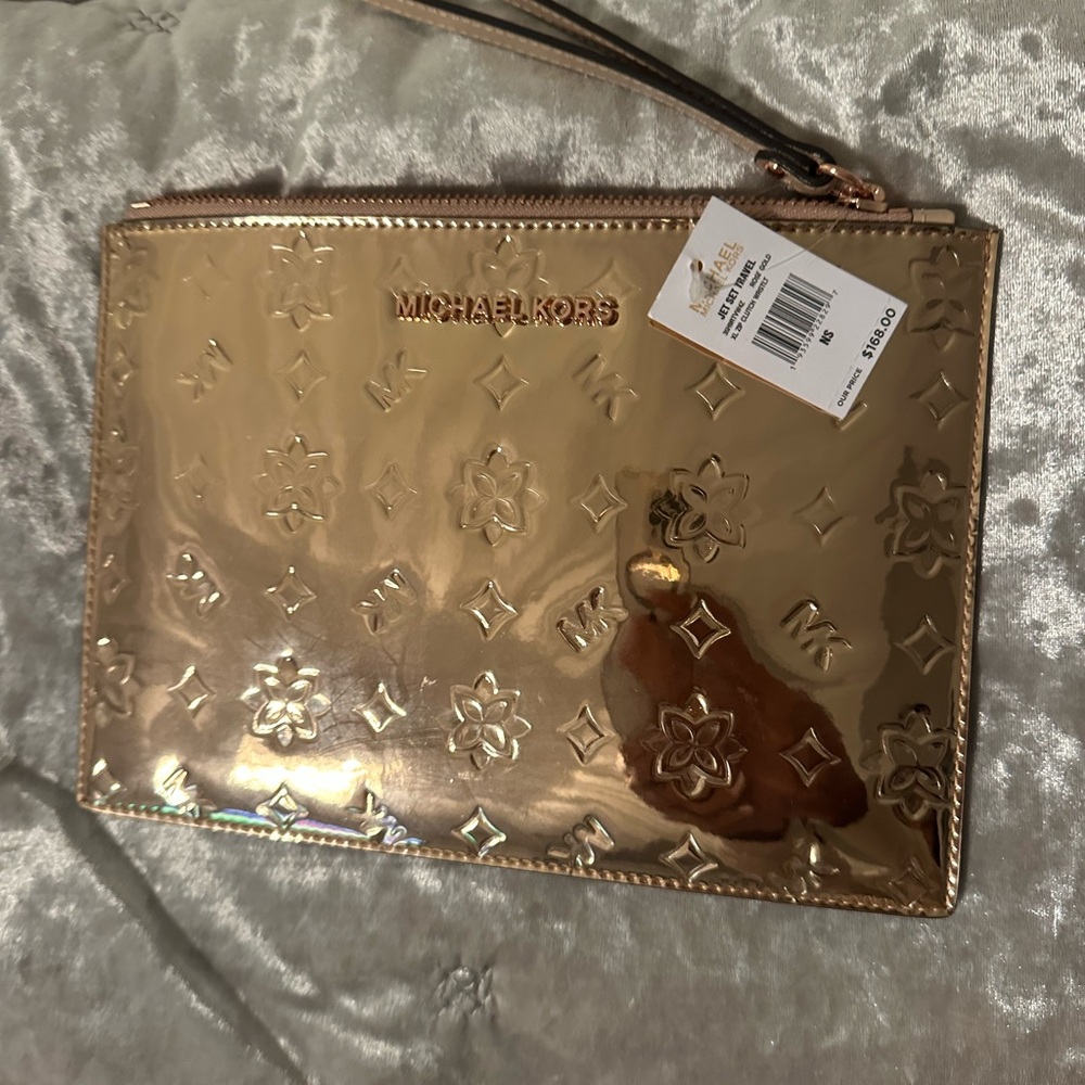 Michael Kors Metallic Gold Embossed Wristlet